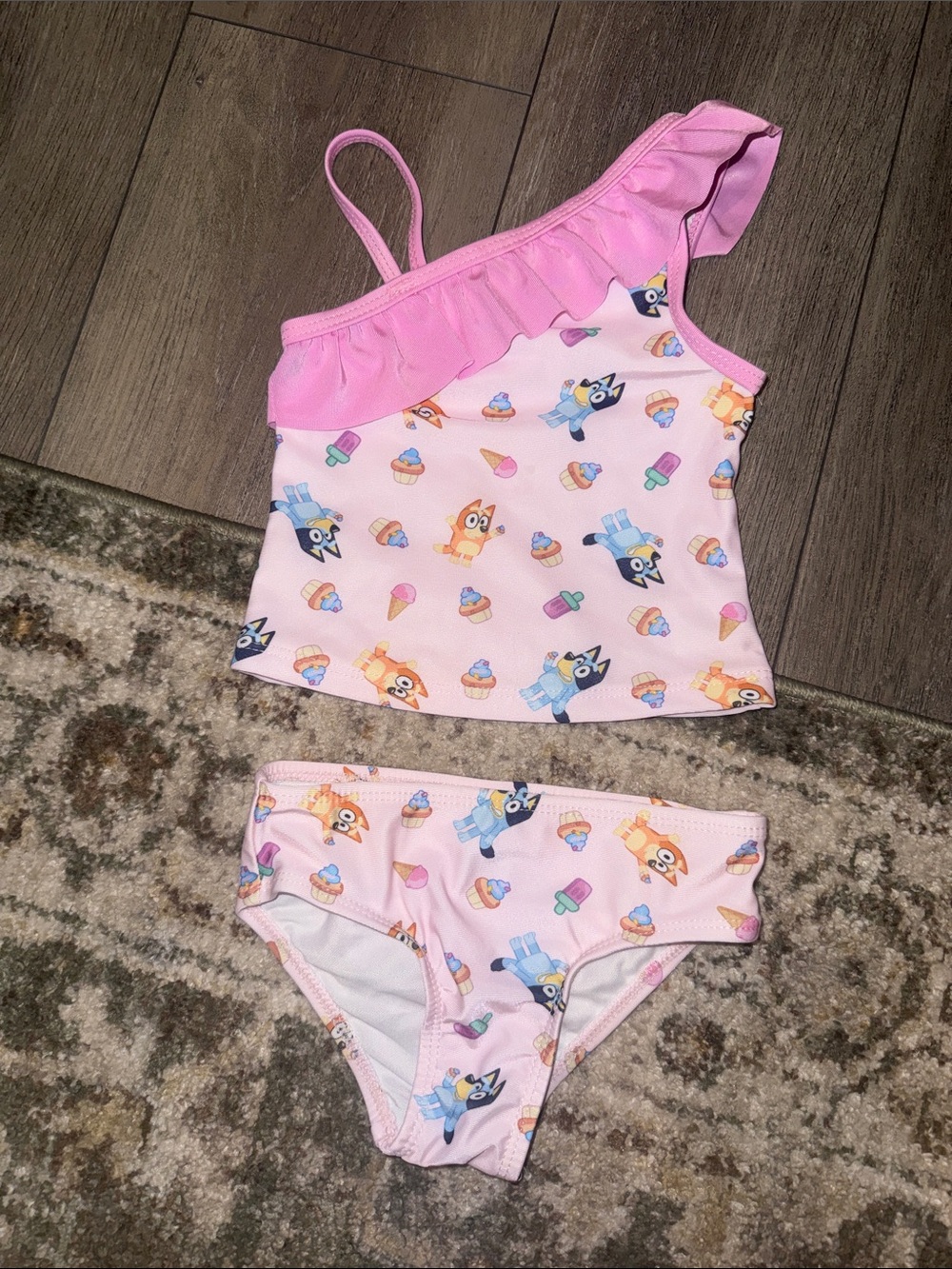 Bluey Pink Ruffle One-Shoulder Girls Bikini Set - Size 2T